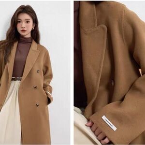 🧥 Camel Colored Double-Breasted Coat - size L